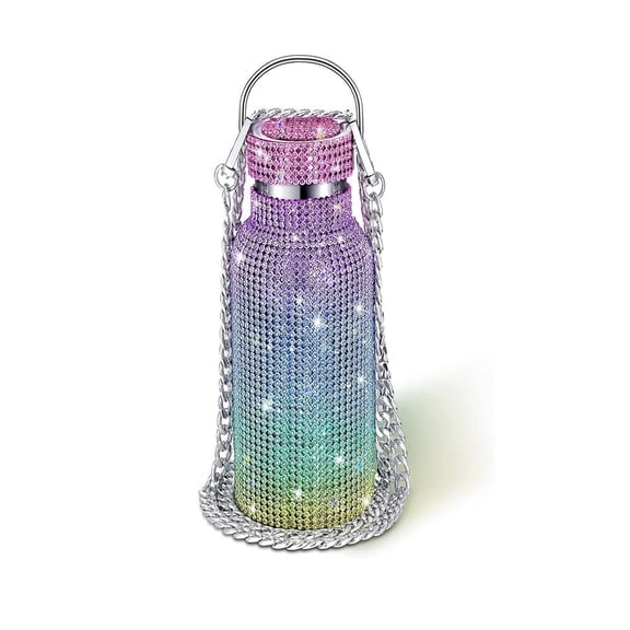 Typpkmm Thermal Rhinestone Water Bottle with Stainless Steel Refillable Glitter, Colorful