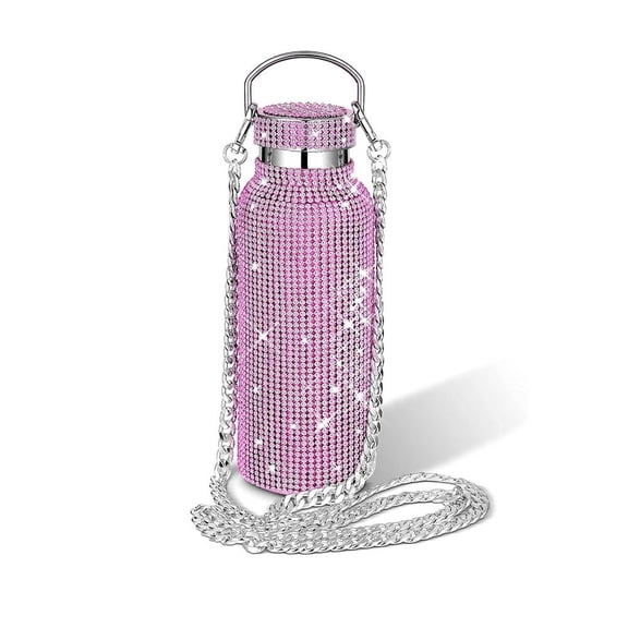 Typpkmm Thermal Rhinestone Water Bottle with Stainless Steel Refillable Glitter, Pink