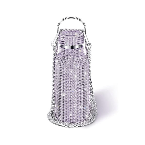 Typpkmm Thermal Rhinestone Water Bottle with Stainless Steel Refillable Glitter, Purple