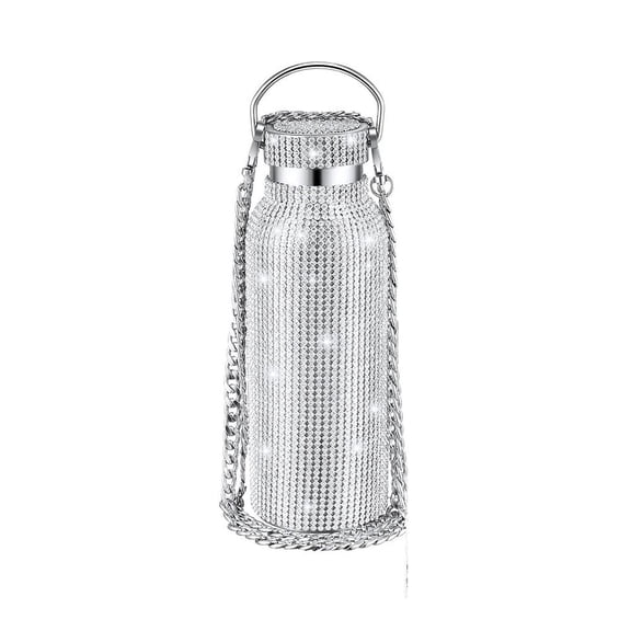 Typpkmm Thermal Rhinestone Water Bottle with Stainless Steel Refillable Glitter, Silver