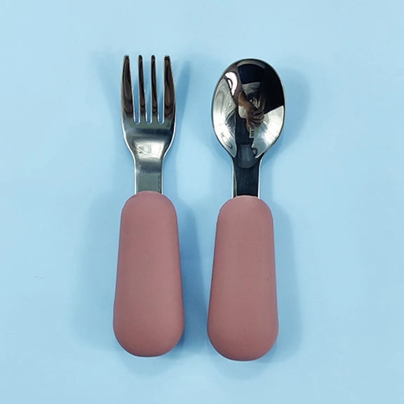 Easy-to-Install Baby Gadgets Tableware Set Children Utensil Stainless Steel Toddler Dinnerware Cutlery Cartoon Infant Food Feeding Spoon Fork; Typpkmm