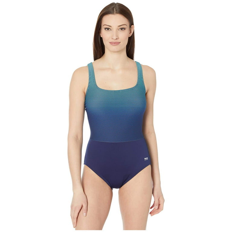 Tyr Fishnet Scoop Neck Controlfit Swimsuit Turquoise Size 18 