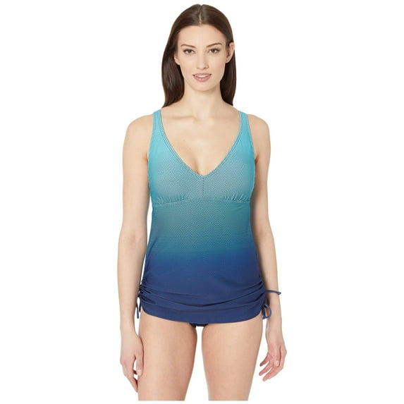 Tyr Fishnet V-Neck Sheath Swimsuit Turquoise Size 18
