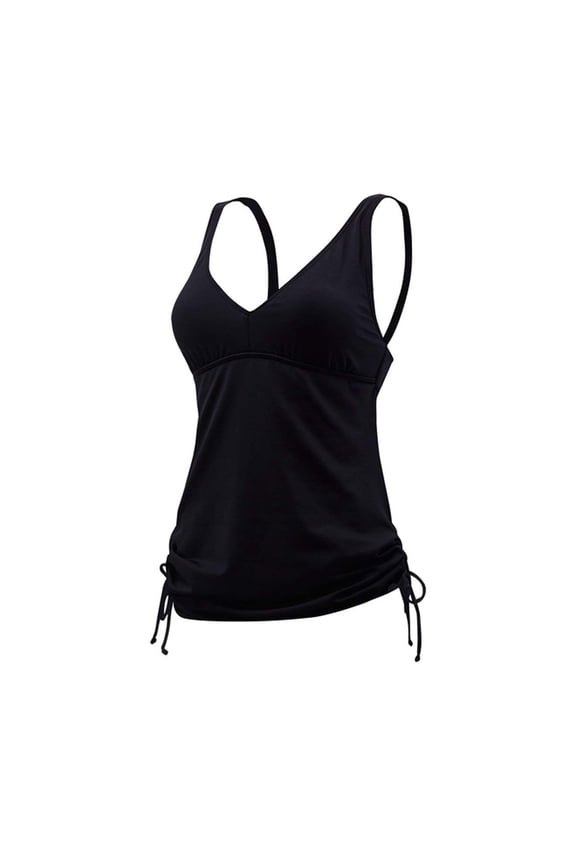 V-Neck Tankini Top SOLID Black Size 8