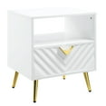 thumbnail image 1 of Tyra 22 Inch Wood End Table with Open Space, Wave Pattern, White, Gold, 1 of 5