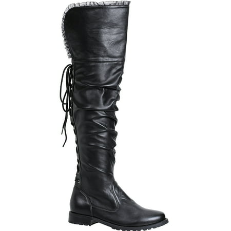Tyra Black Pirate Boots, Costume Shoes for Women, Size 10, 20" Tall, 1" Heel, by Ellie Shoes