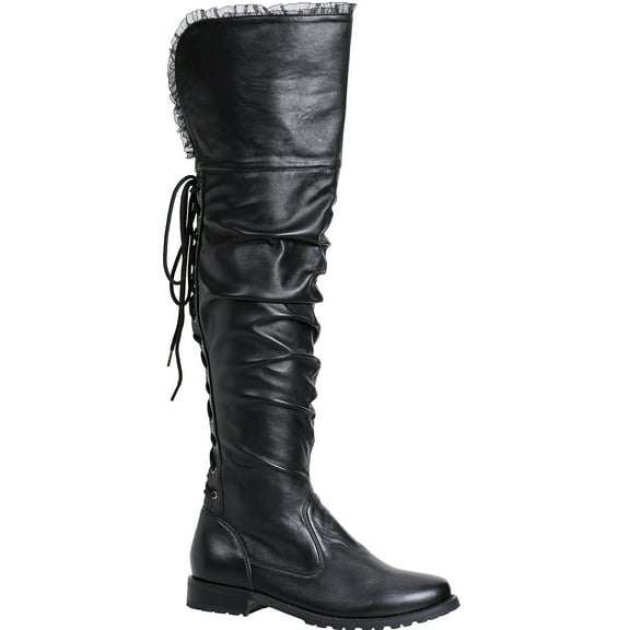 Tyra Black Pirate Boots, Costume Shoes for Women, Size 10, 20" Tall, 1" Heel, by Ellie Shoes
