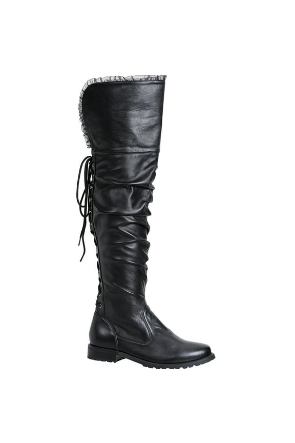 Tyra Black Pirate Boots, Costume Shoes for Women, Size 6, 20" Tall, 1" Heel, by Ellie Shoes