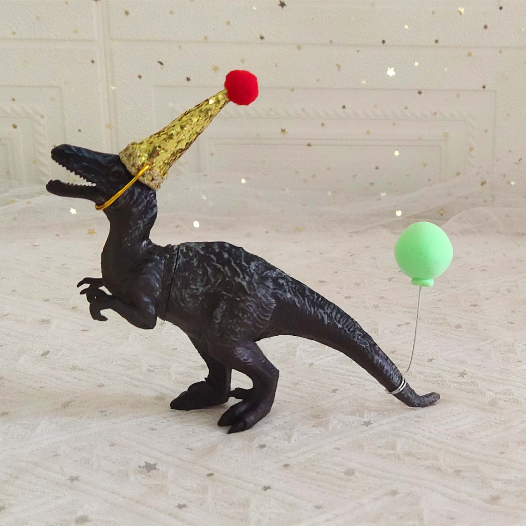 Dinosaur Cake Toppers With Party Hats | 13 PVC Figures + Trees | Dino Birthday Party Decorations