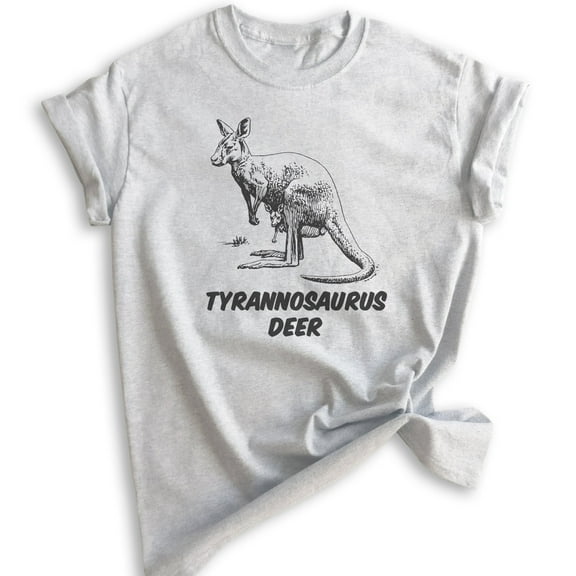 Tyrannosaurus Deer Shirt, Unisex Women's Men's Shirt, Kangaroo Shirt, Roo Shirt, Heather Ash, Medium
