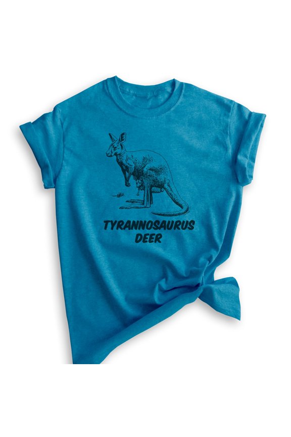 Tyrannosaurus Deer Shirt, Unisex Women's Men's Shirt, Kangaroo Shirt, Roo Shirt, Heather Blue, Large