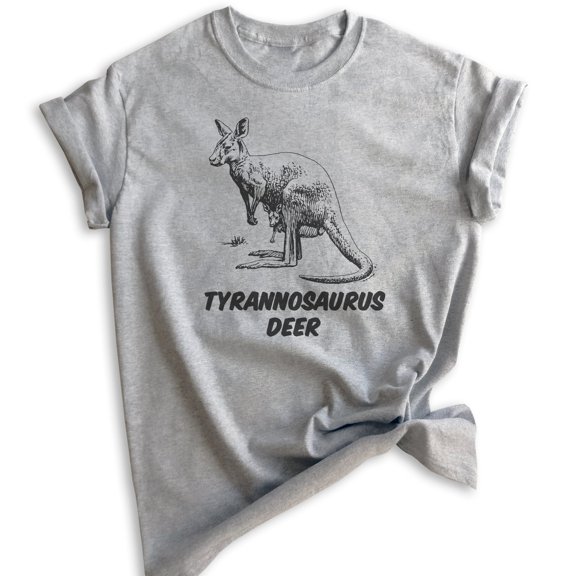 Tyrannosaurus Deer Shirt, Unisex Women's Men's Shirt, Kangaroo Shirt, Roo Shirt, Heather Gray, X-Large