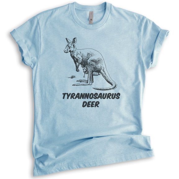 Tyrannosaurus Deer Shirt, Unisex Women's Men's Shirt, Kangaroo Shirt, Roo Shirt, Heather Light Blue, 3X-Large