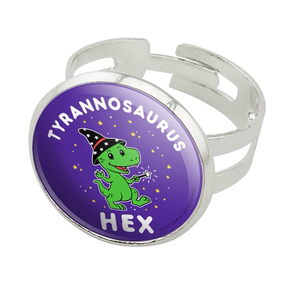 Tyrannosaurus Hex T-Rex Wizard Witch Funny Humor Silver Plated Adjustable Novelty Ring