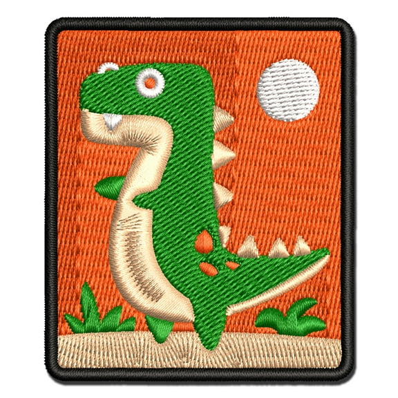 Tyrannosaurus Rex Dinosaur Doodle Applique Multi-Color Embroidered Hook & Loop Patch - 3.5 Inch Large
