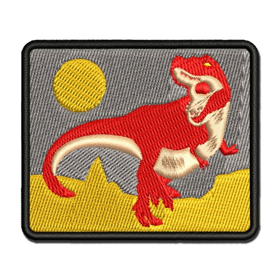 Tyrannosaurus Rex Dinosaur Roaring Applique Multi-Color Embroidered Iron-On Patch - 3 Inch Medium