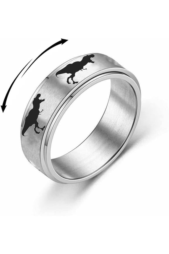 Tyrannosaurus Rex Dinosaur Spinner Rings for Men Women Hypoallergenic Stainless Steel Ring Stress Relieving Anxiety Ring Jurassic Dinosaurs Fidget Rotate Freely Finger Band Personalized Jewelry Gift