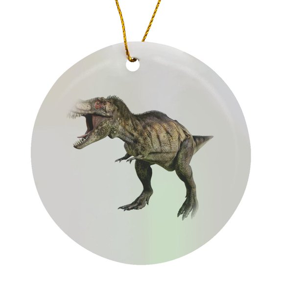 3drose, Tyrannosaurus Rex Dinosaur Standing and Looking to the Right, Circle Porcelain Ornament