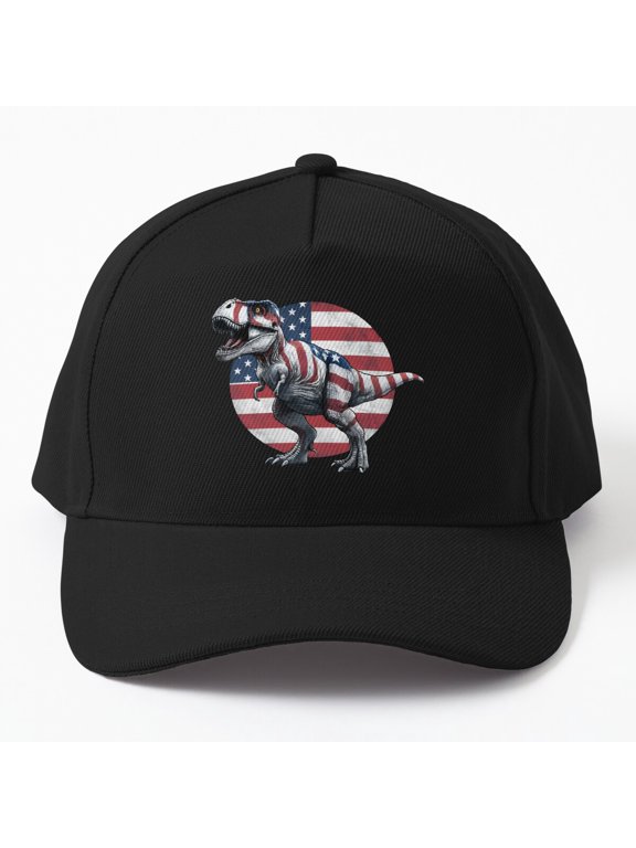 Tyrannosaurus Rex Fourth of July Baseball Cap, Dinosaur USA Celebration Design Hat