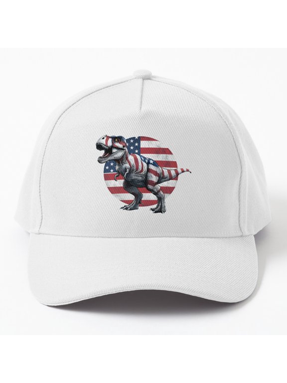 Tyrannosaurus Rex Fourth of July Baseball Cap, Dinosaur USA Celebration Design Hat