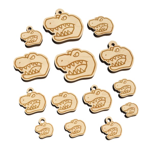 Tyrannosaurus Rex Head Wood Mini Charms Shapes DIY Craft Jewelry - No Hole - 18mm (17pcs)