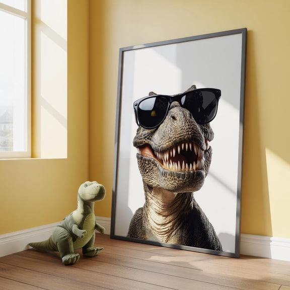 Tyrannosaurus Rex In Sunglasses Print, Dinosaur Poster, T Rex Print, Unframed Paper Poster 16x20in