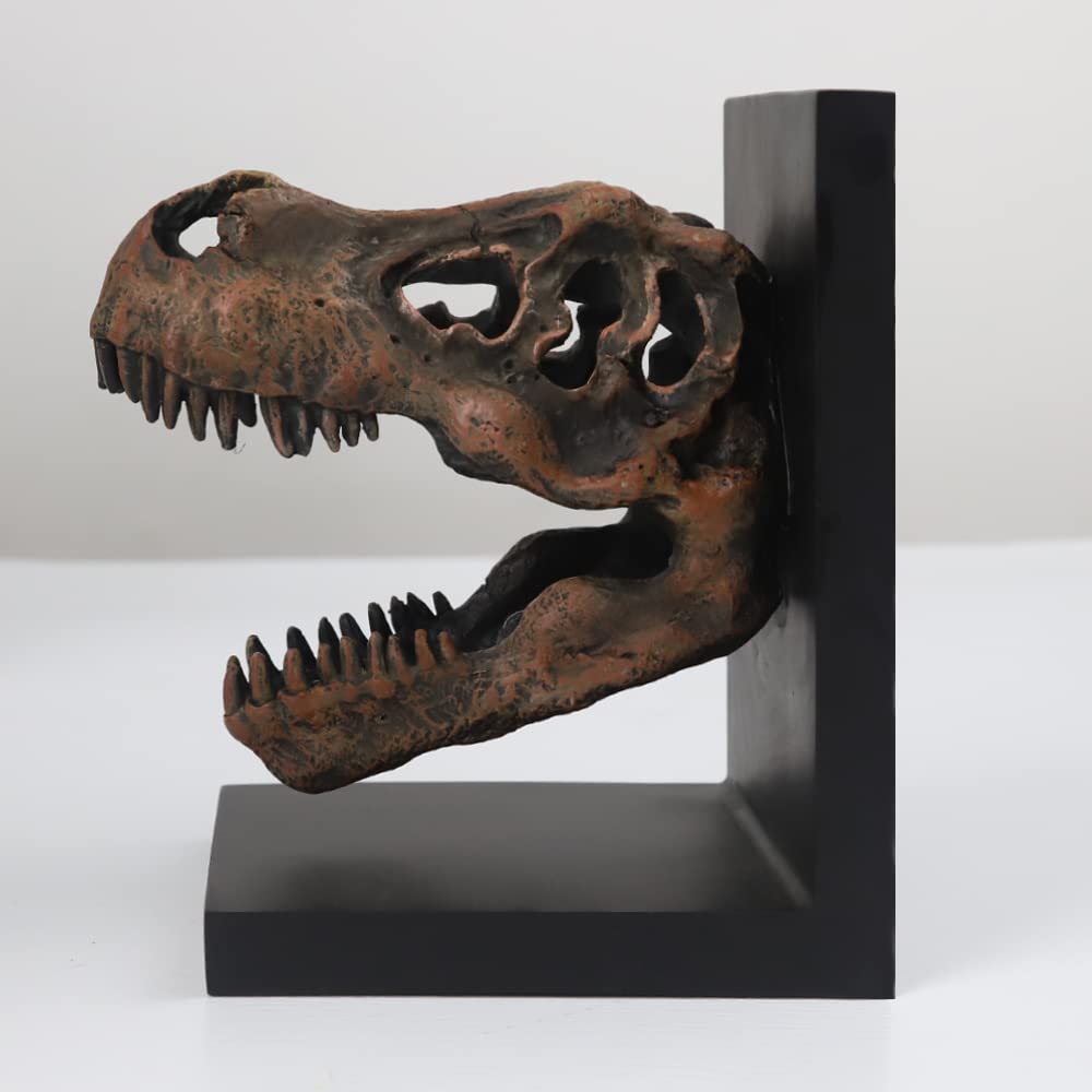 T-Rex Skull Bookends – Resin Dinosaur Decor For Bookshelf Or Desk