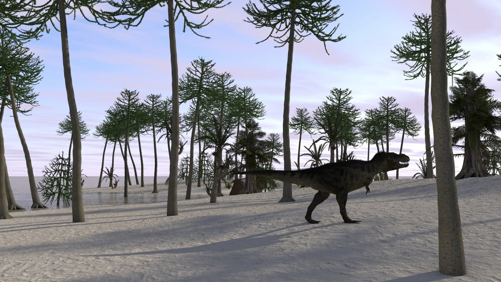 Tyrannosaurus Rex hunting for its next meal Canvas Art - Kostyantyn IvanyshenStocktrek Images (19 x 11)