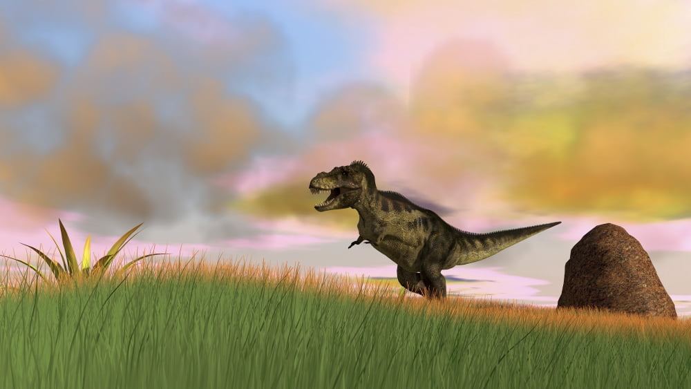 Tyrannosaurus Rex in prehistoric grasslands Canvas Art - Kostyantyn IvanyshenStocktrek Images (38 x 22)