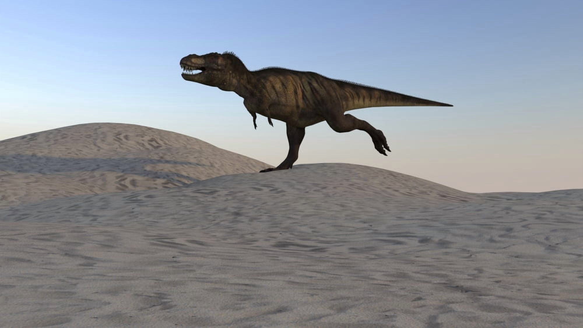 Tyrannosaurus Rex running across a desert landscape Canvas Art - Kostyantyn IvanyshenStocktrek Images (38 x 22)