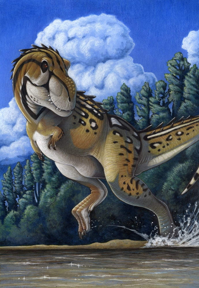 Tyrannosaurus Rex running through water Canvas Art - H Kyoht LutermanStocktrek Images (12 x 17)