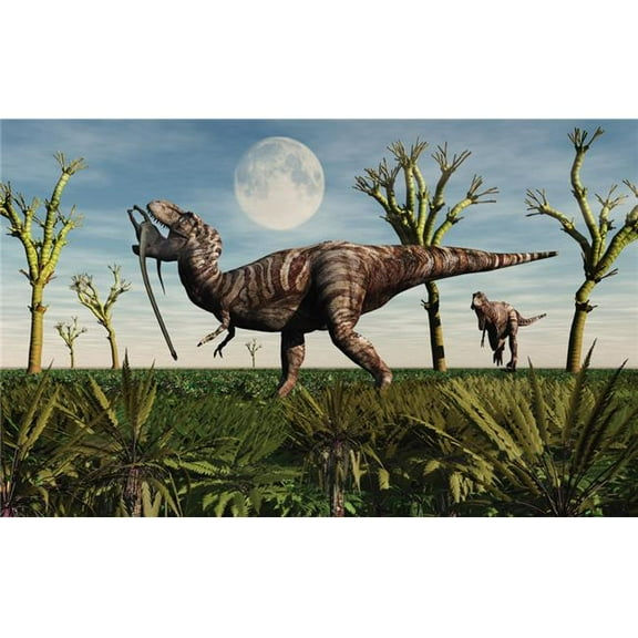 Tyrannosaurus Rex with a freshly killed young sauropod dinosaur Poster Print