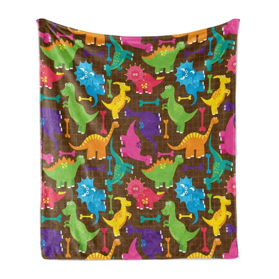 Tyrannosaurus Soft Flannel Fleece Blanket, Video Games Style Digital Featured Baby Wild Dinos Kids Boys Nursery Concept, Cozy Plush for Indoor and Outdoor Use, 60" x 80", Multicolor, by Ambesonne