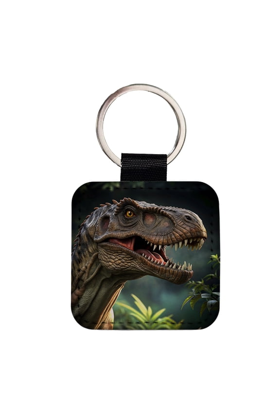 Tyrannosaurus T-Rex Dinosaur Head Faux Leather Square Keychain
