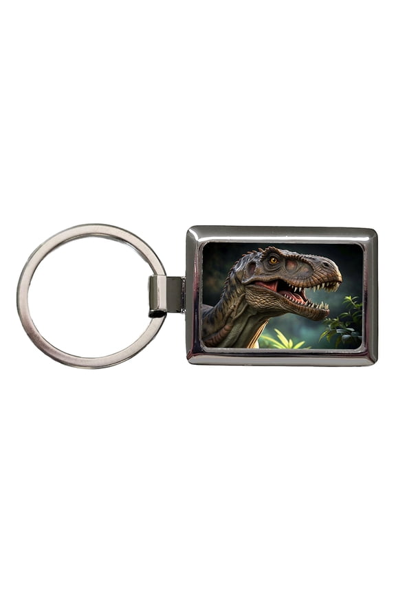 Tyrannosaurus T-Rex Dinosaur Head Metal Rectangle Keychain