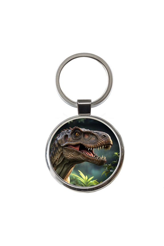Tyrannosaurus T-Rex Dinosaur Head Metal Round Keychain