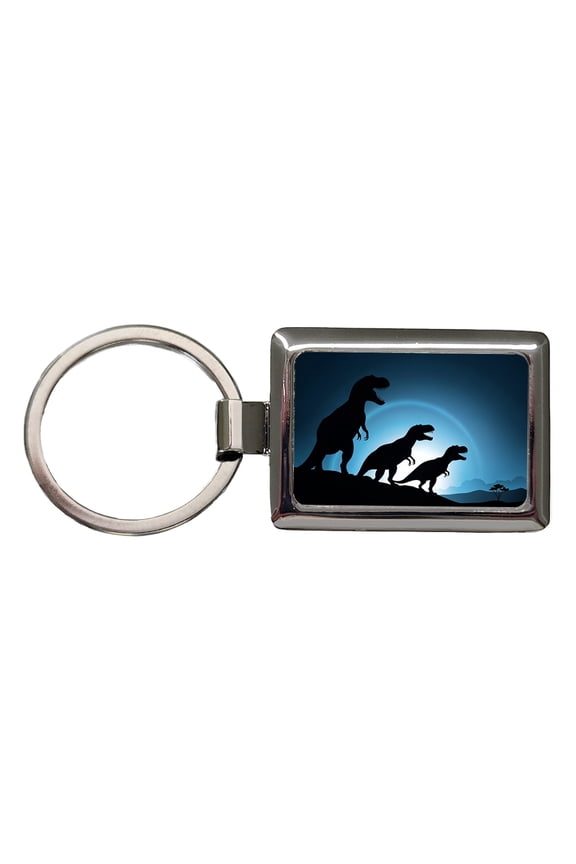 Tyrannosaurus T-Rex Dinosaur Night Silhouettes Metal Rectangle Keychain