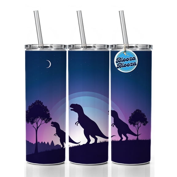 Tyrannosaurus T-Rex Dinosaur Silhouettes 20oz Insulated Water Bottle Skinny Tumbler Includes Straw