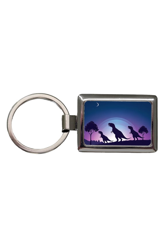 Tyrannosaurus T-Rex Dinosaur Silhouettes Metal Rectangle Keychain