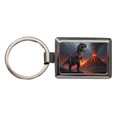 thumbnail image 1 of Tyrannosaurus T-Rex Dinosaur Volcano Erupting Metal Rectangle Keychain, 1 of 7
