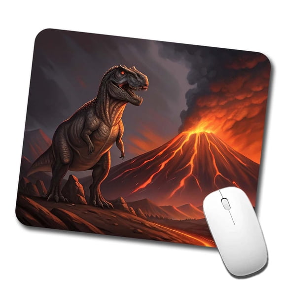 Tyrannosaurus T-Rex Dinosaur Volcano Lava Mouse Pad Low Profile Gaming Mat