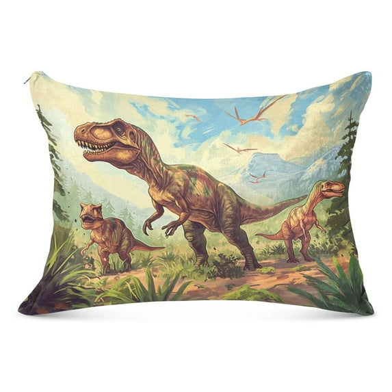 Tyrannosaurus and Pterodactyls in Jungle Plush Pillow Cases Standard Size Ultra Soft Warm Pillowcases with Zipper 20"x26"