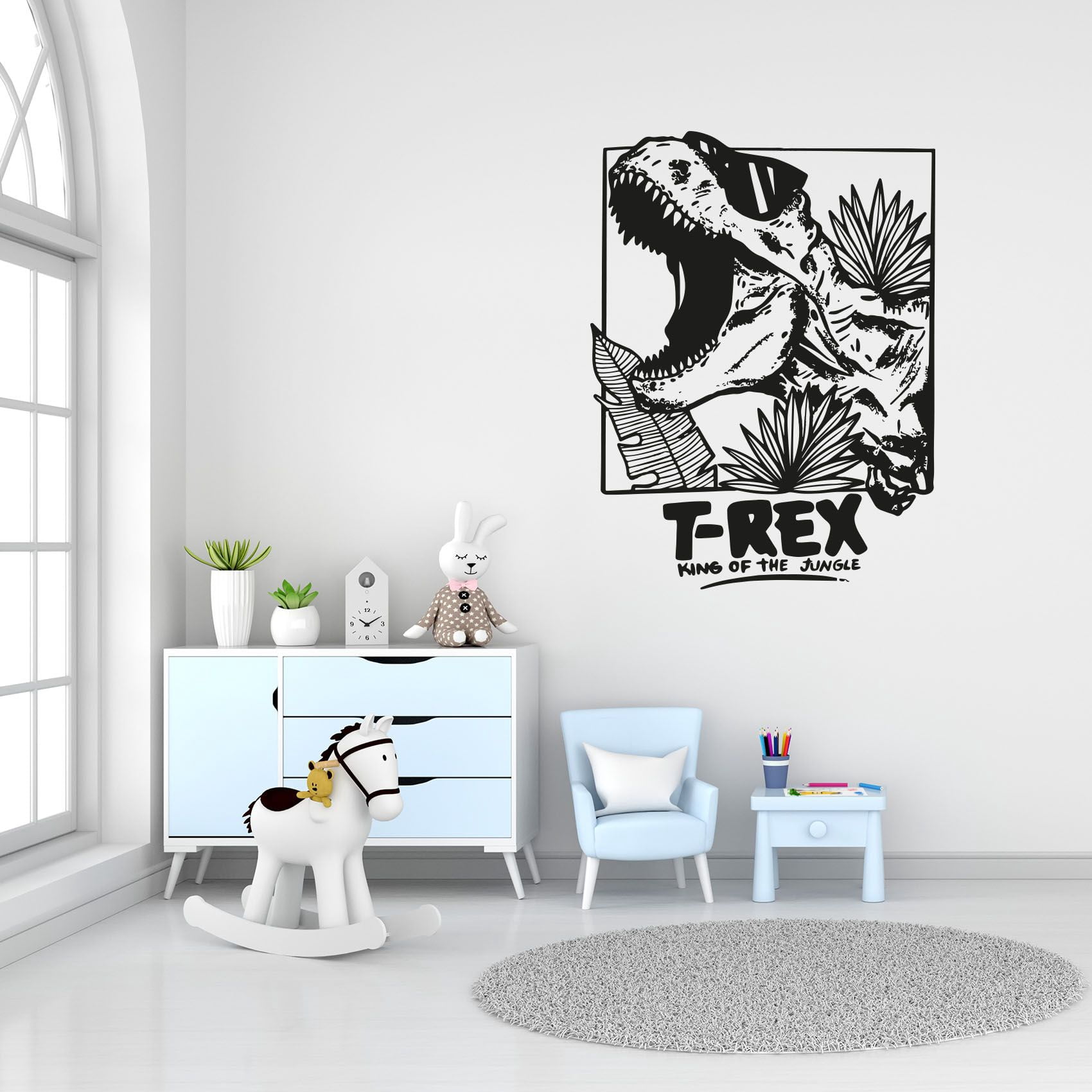 Tyrannosaurus rex T Rex King Of The Jungle Cool Cute T Rex Silhouette Vinyl Design Wall Sticker Art Decal Boys Girls Kids Room Bedroom Nursery KinderHome Decor Stickers Decoration Size (40x30 inch)