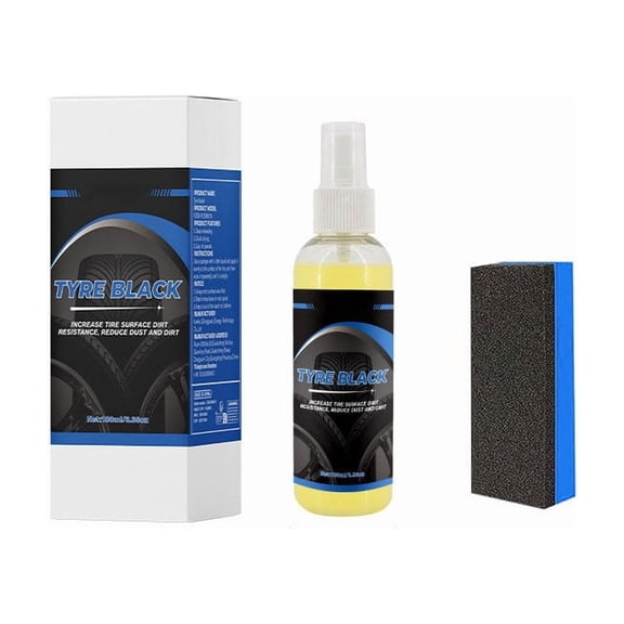 Tyre Black Brightener Spray, 3.38 FL.OZ 2-in-1 Tire Cleaner & Renovator with Sponge, Anti-Aging, Gloss Enhancer & UV Protection for Tires