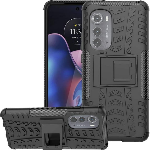 Tyre Pattern Design Case for Motorola Edge 2022 (Not 2021) with Kickstand, Heavy Duty Shockproof TPU+PC Material Double Layer Protection Phone Case for Motorola Edge 2022 XC Black