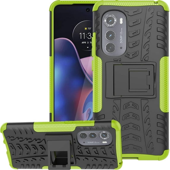 Tyre Pattern Design Case for Motorola Edge 2022 (Not 2021) with Kickstand, Heavy Duty Shockproof TPU+PC Material Double Layer Protection Phone Case for Motorola Edge 2022 XC Green