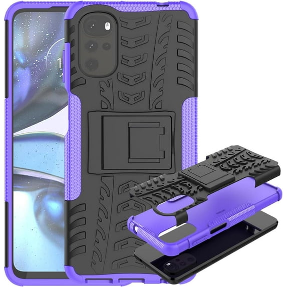 Tyre Pattern Design Case for Motorola Moto G22, Hybrid TPU+PC Material Double Layer Protection Shockproof Cover with Kickstand Phone Case for Moto G22 Purple
