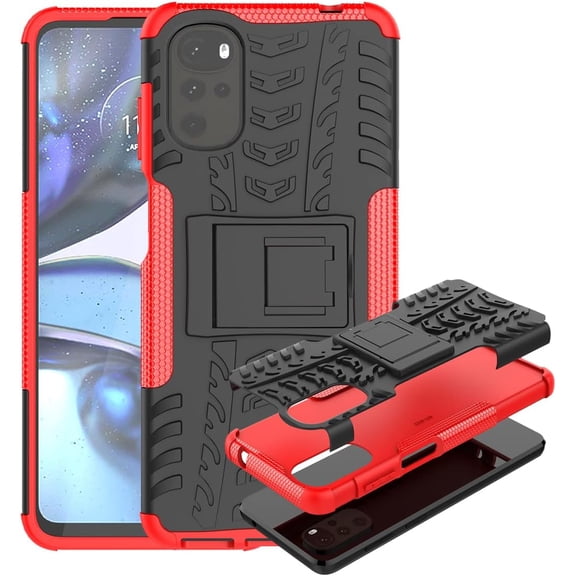 Tyre Pattern Design Case for Motorola Moto G22, Hybrid TPU+PC Material Double Layer Protection Shockproof Cover with Kickstand Phone Case for Moto G22      Red