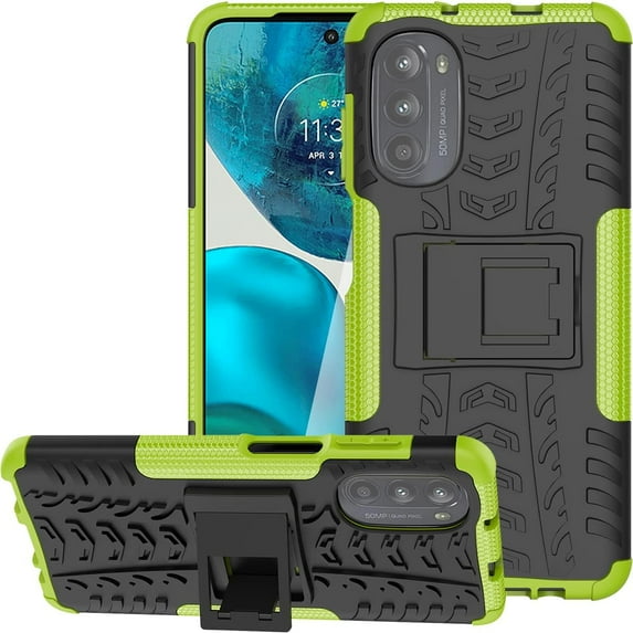 Tyre Pattern Design Case for Motorola Moto G52/G82 with Kickstand, Heavy Duty Shockproof TPU+PC Material Double Layer Protection Phone Case for Motorola Moto G82/G52 XC Green