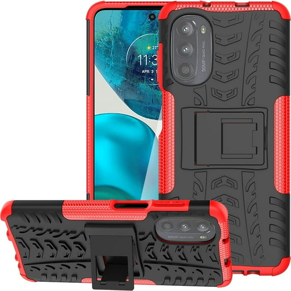 Tyre Pattern Design Case for Motorola Moto G52/G82 with Kickstand, Heavy Duty Shockproof TPU+PC Material Double Layer Protection Phone Case for Motorola Moto G82/G52 XC Red